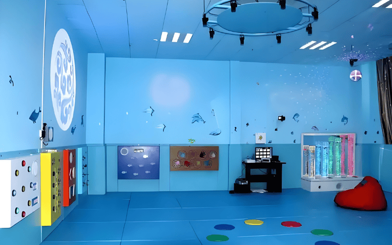 This is a blue portable sensory room.