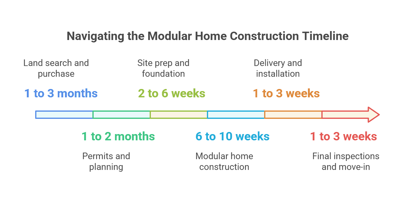 timeline of the whole process of buying land and installing a modular home