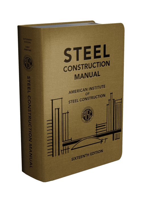 หนังสือปกสีทองชื่อ "Steel Construction Manual" โดย American Institute of Steel Construction