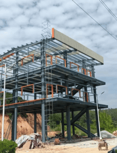 a multi story steel structure under construction