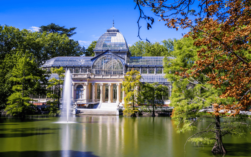 The glass and iron Crystal Palace in London, built for the 1851 Great Exhibition, exemplifying early use of metal in architecture with its vast glass panels and intricate iron framework.