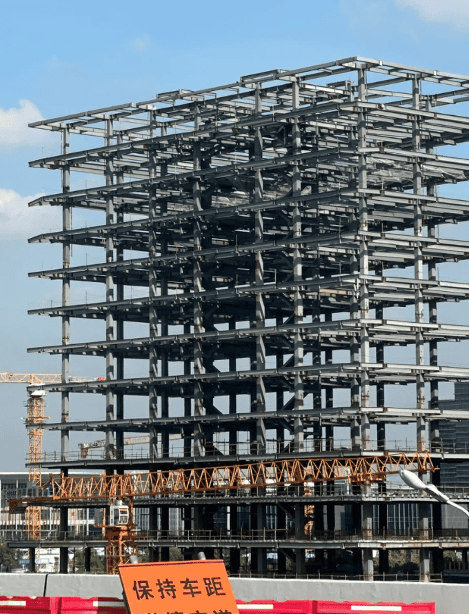 Steel frame structure under construction