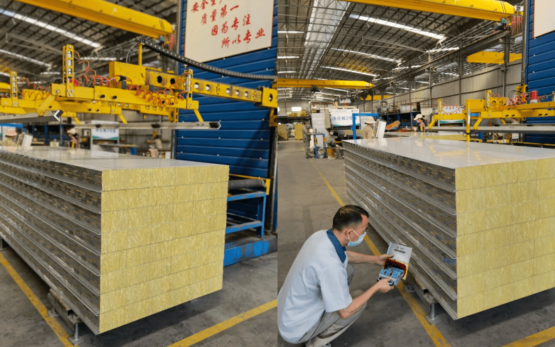 sandwich panels in a factory