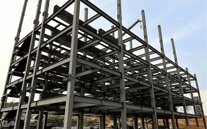 An under-construction steel frame showcasing a multi-story design.