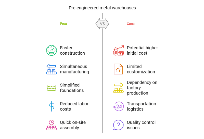 One of the key benefits of pre-engineered metal warehouses is the faster construction timeline. 