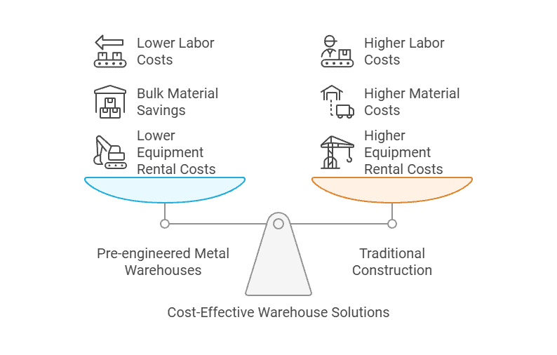 Pre-engineered metal warehouses offer a huge cost advantage over traditional builds. 