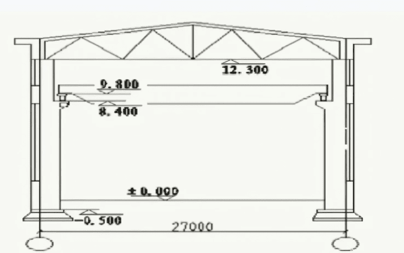 Technical drawing of a single span workshop cross-section