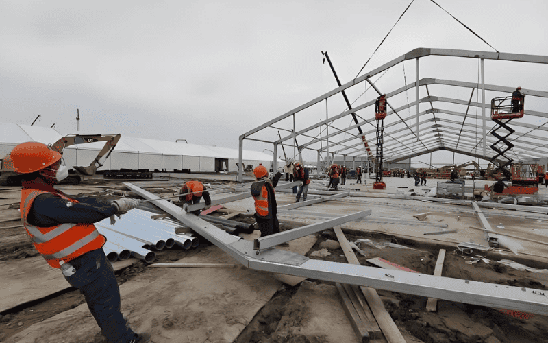 steel structure shelter construction site