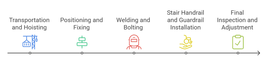 timeline infographic of steel staircases' fabrication & installation processes