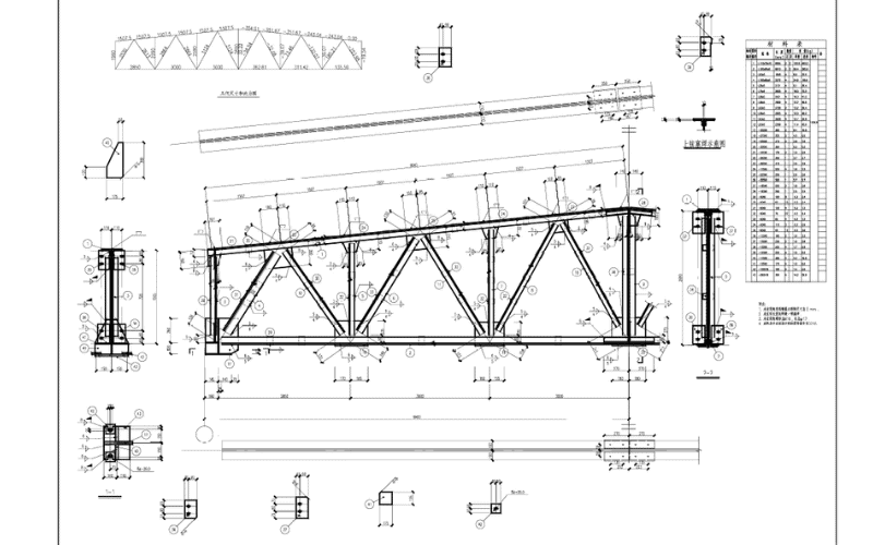 A detailed technical drawing of a steel truss design with dimensions and construction specifications.