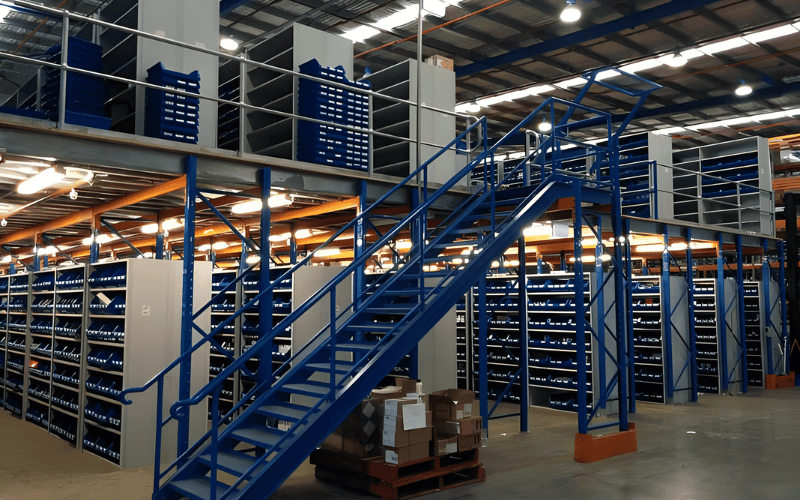 This is storage loft in a metal building warehouse.